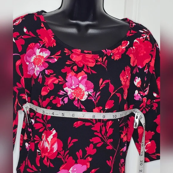 APT. 9 Black & Red Floral Short Sleeve Swing Dress Women’s Size XL - Picture 3 of 7